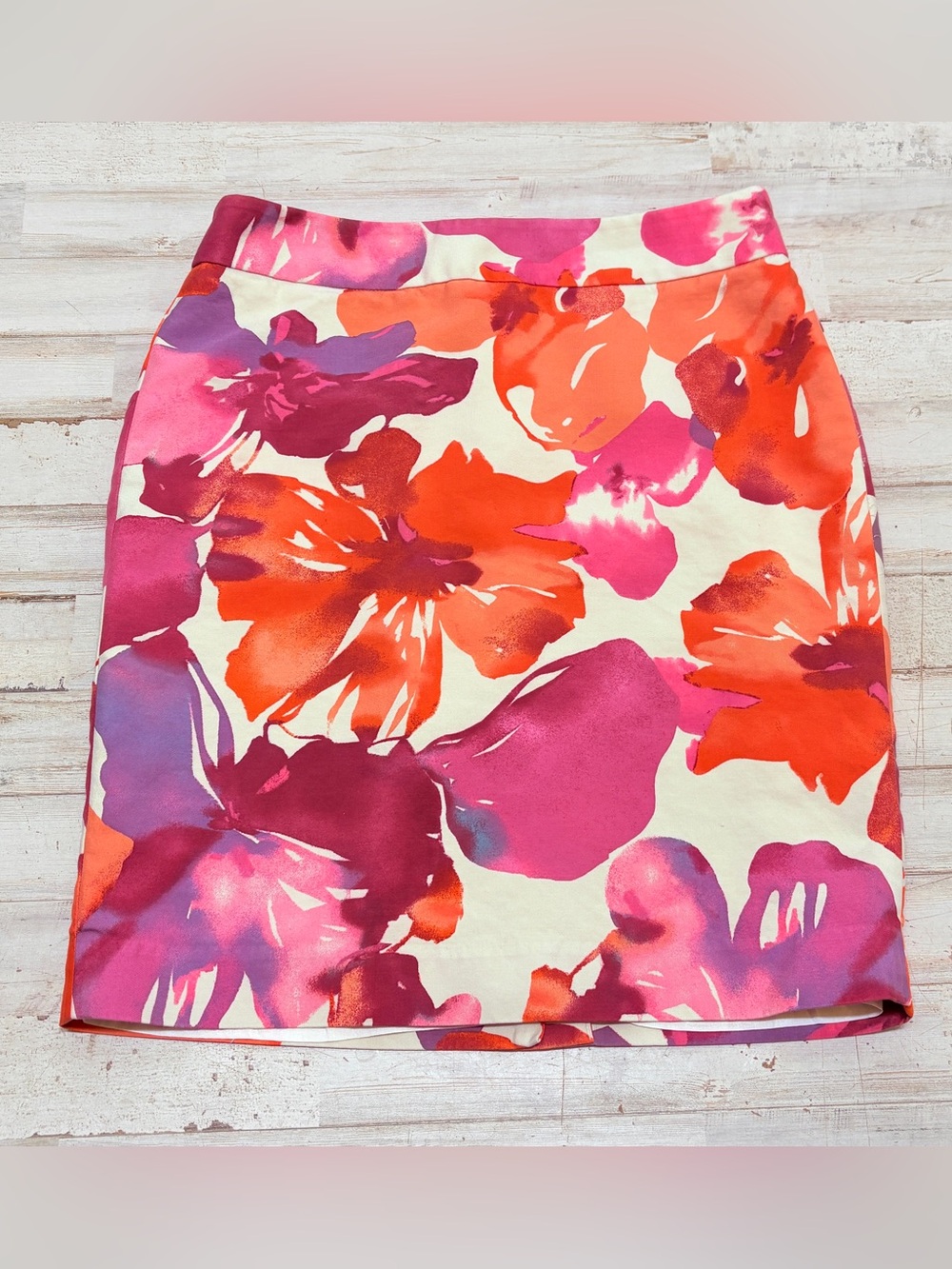 Ann Taylor LOFT Size 2 Floral Cotton Silk Back Zip Pencil Skirt